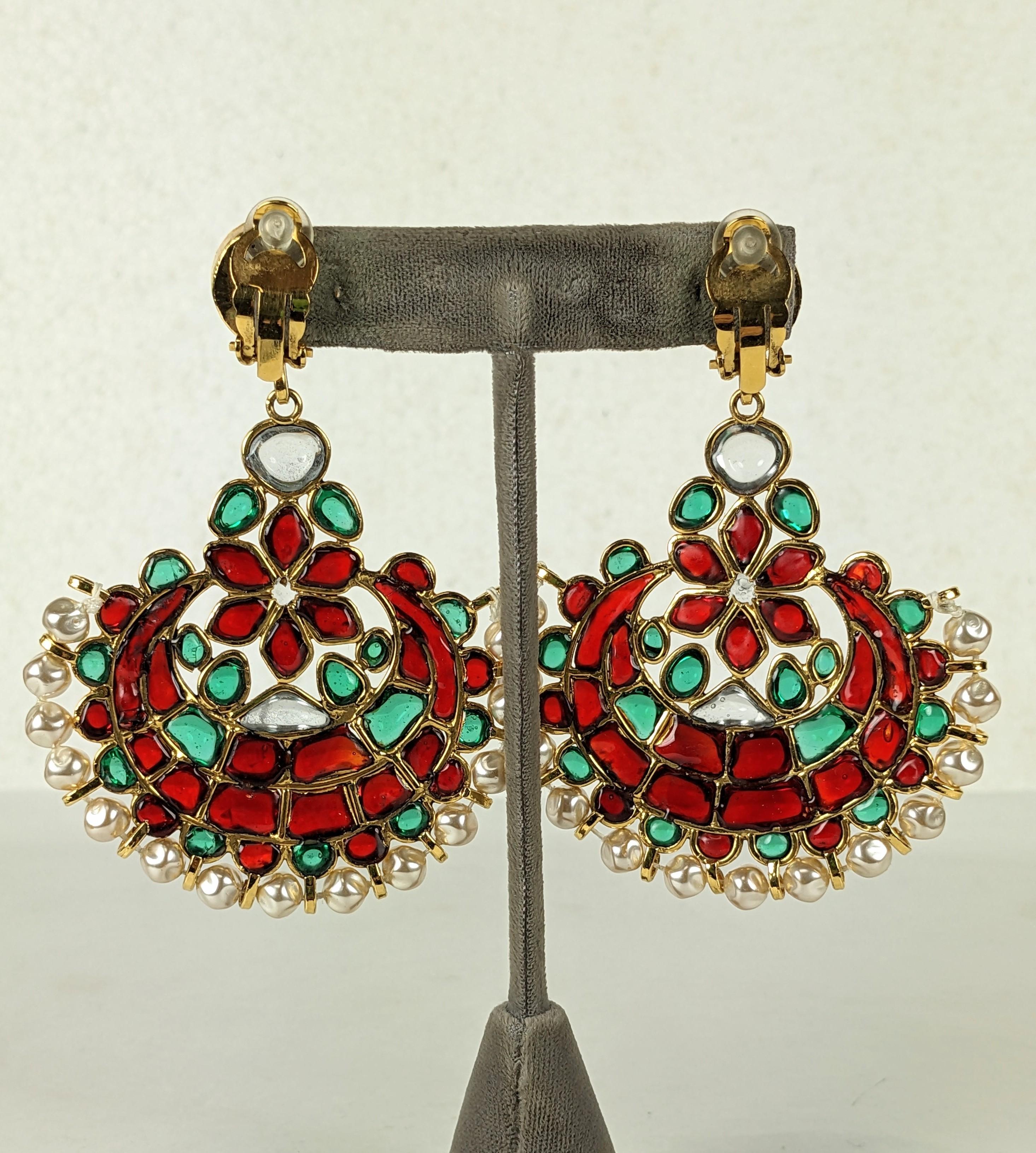 Maison Gripoix for Chanel Anglo Indian Pendant Earrings In Excellent Condition For Sale In New York, NY
