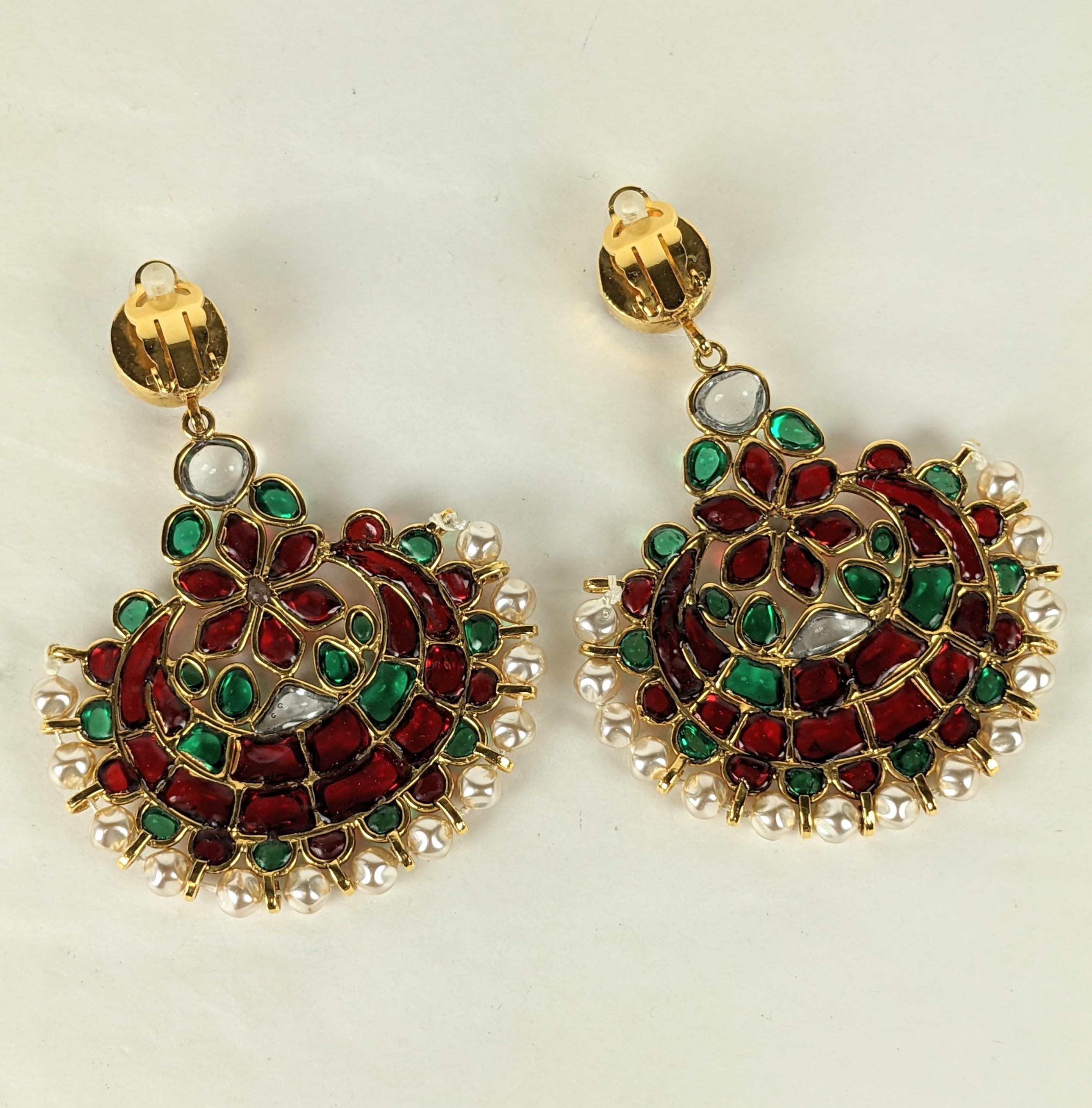 Maison Gripoix for Chanel Anglo Indian Pendant Earrings For Sale 2