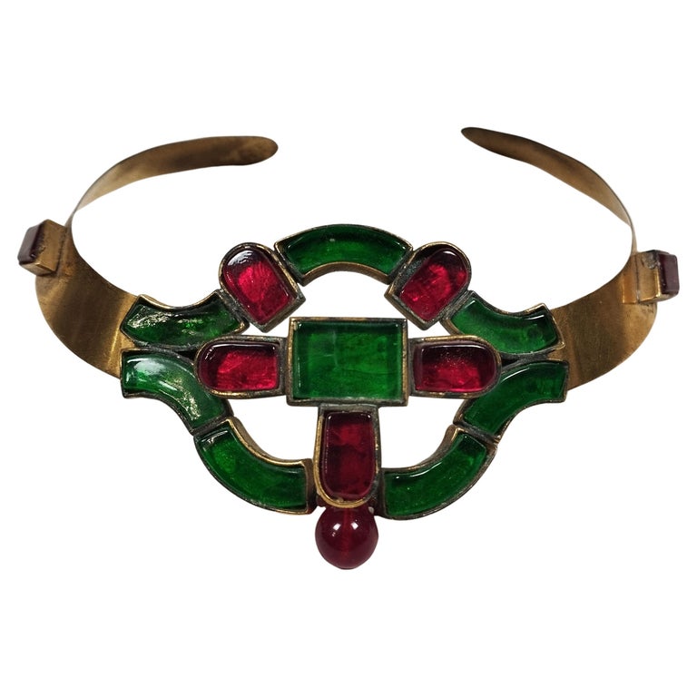 Maison Gripoix for Chanel Brass and Colored Glass Choker For Sale at 1stDibs