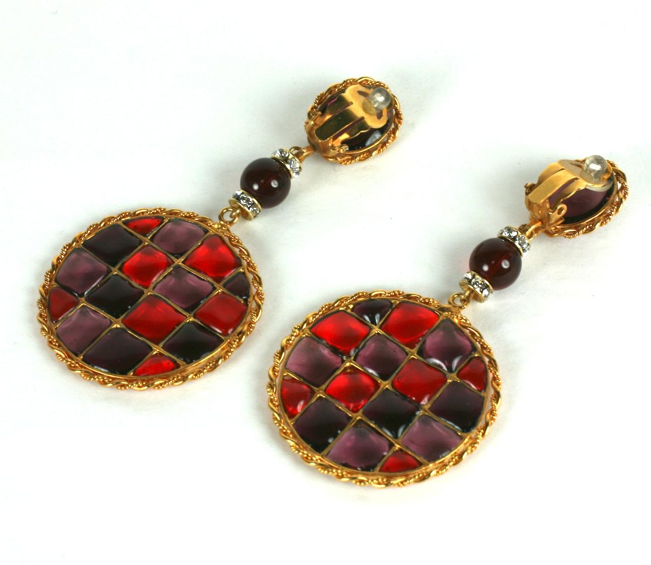 Artisan Maison Gripoix for Chanel  Checkered Tweed Patterned Earclips For Sale