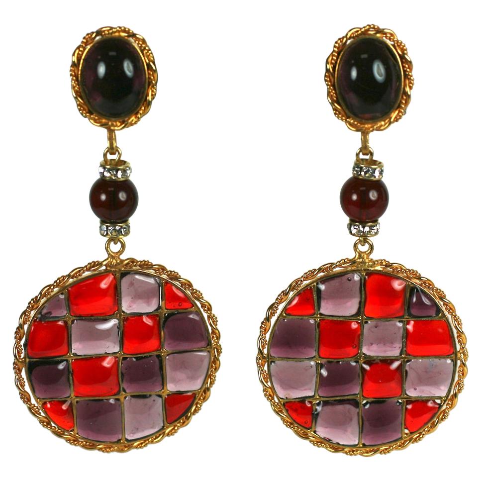 Maison Gripoix for Chanel  Checkered Tweed Patterned Earclips