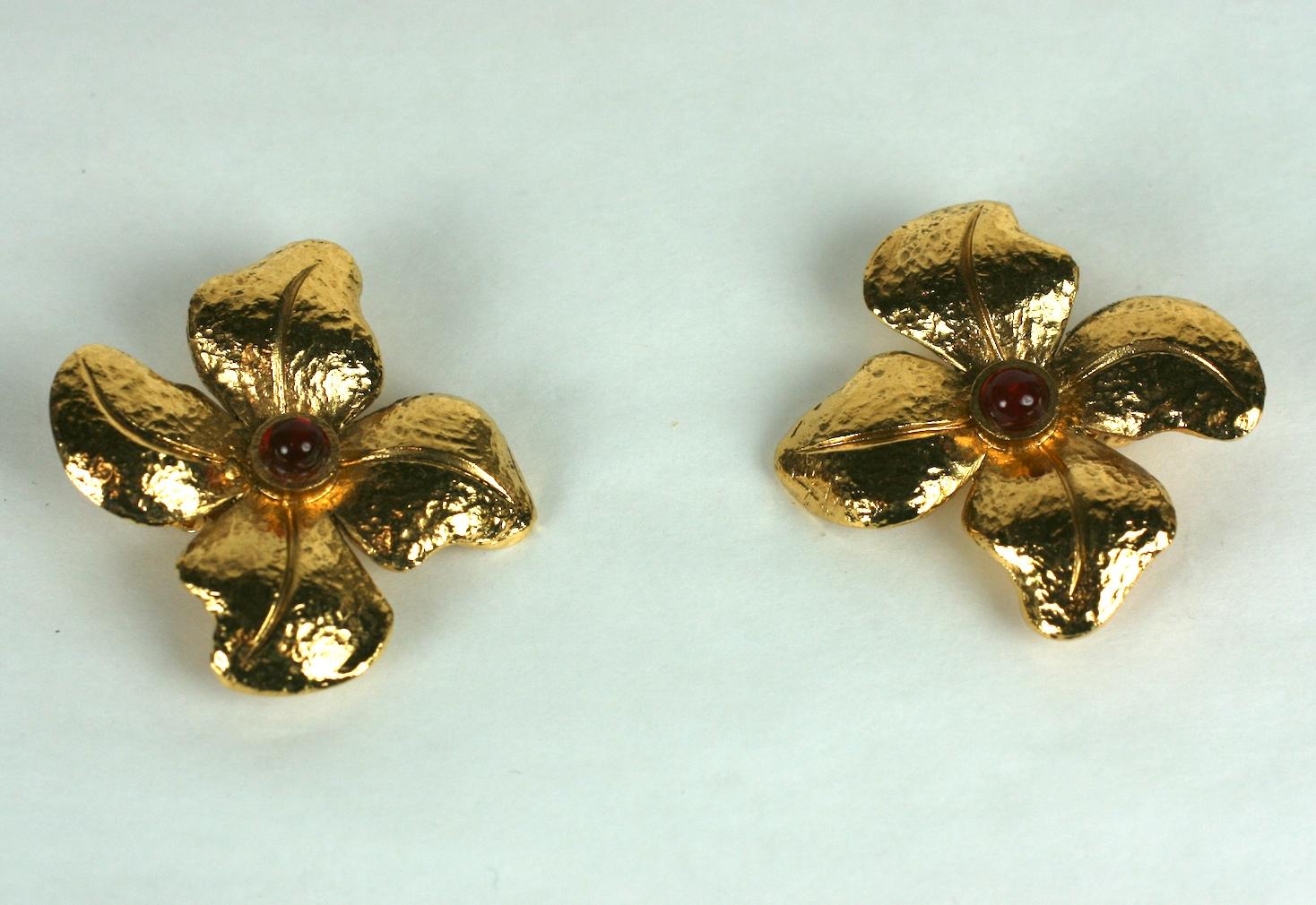 Maison Gripoix for Chanel Hammered Flower Earrings In Excellent Condition For Sale In New York, NY