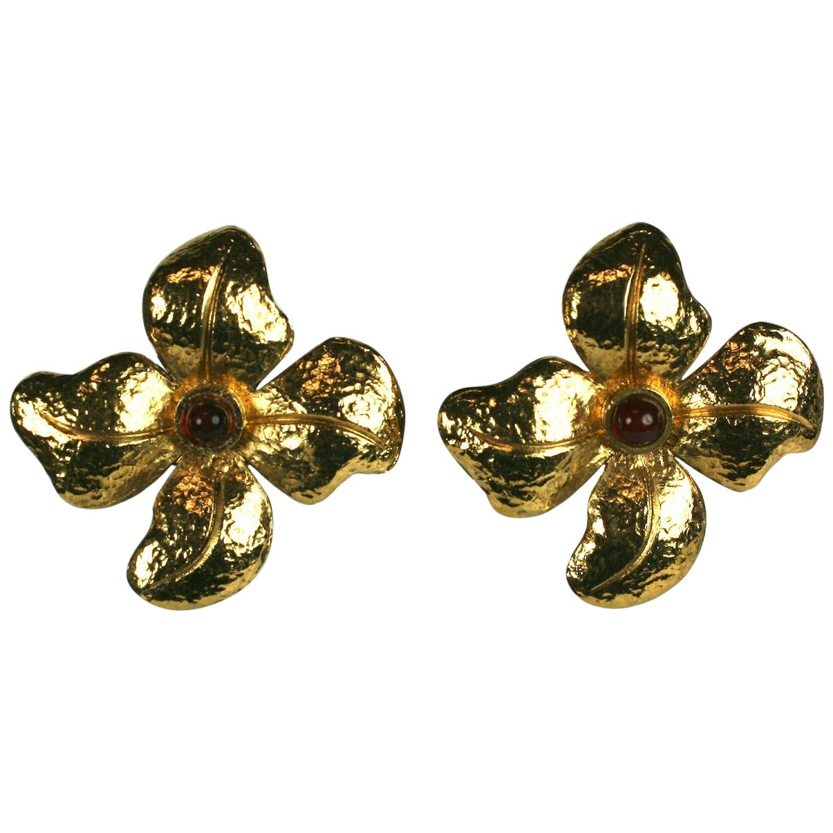 Maison Gripoix for Chanel Hammered Flower Earrings