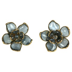 Maison Gripoix for Chanel Pale Sapphire Camellia Romantic Earclips Maison Gripoix for Chanel Pale Sapphire Camellia Romantic Earclips