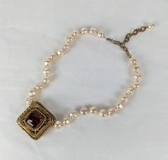 Maison Gripoix for Chanel Ruby and Pearl Byzantine Necklace