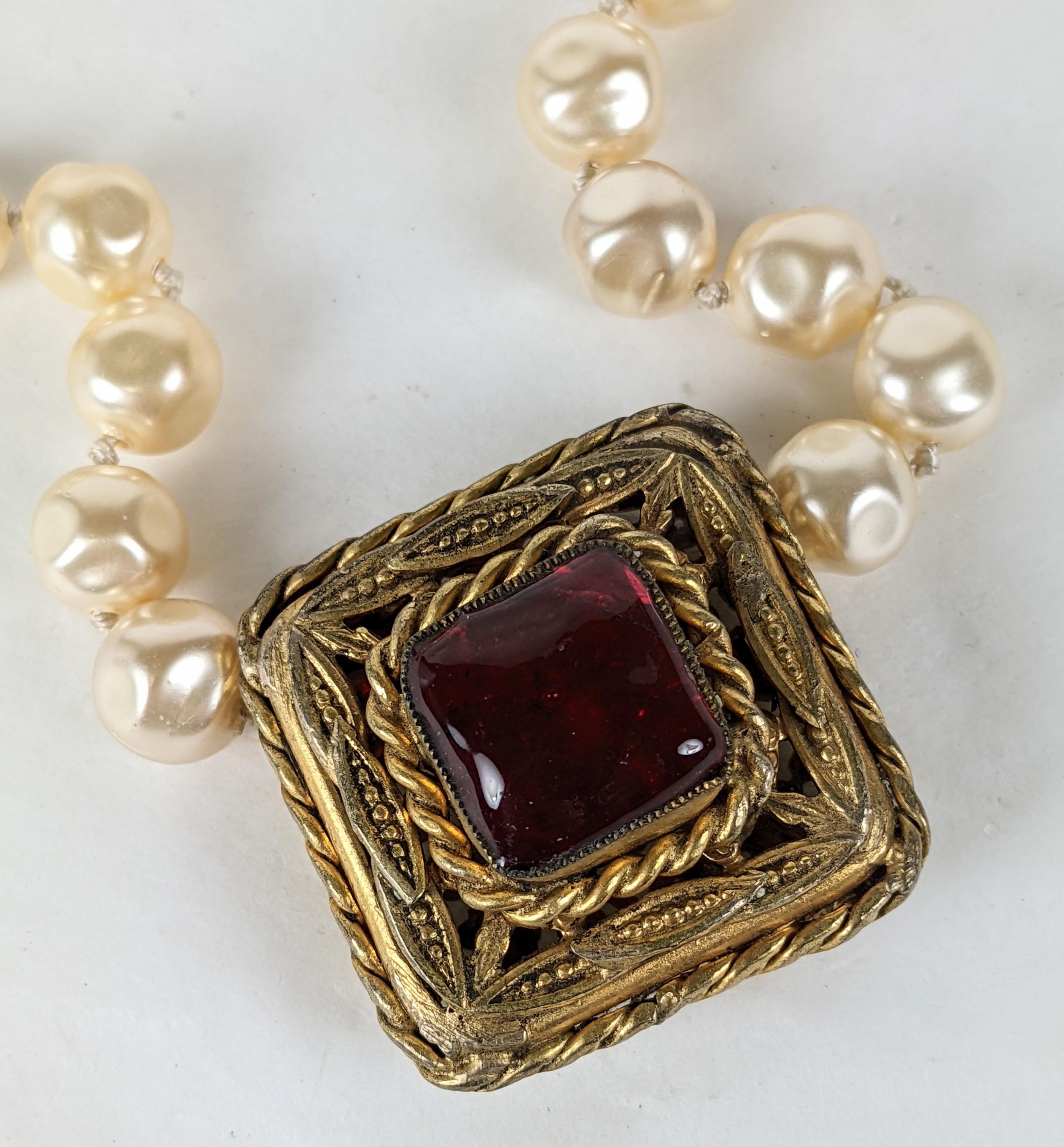 Maison Gripoix for Chanel Ruby and Pearl Byzantine Necklace For Sale 1