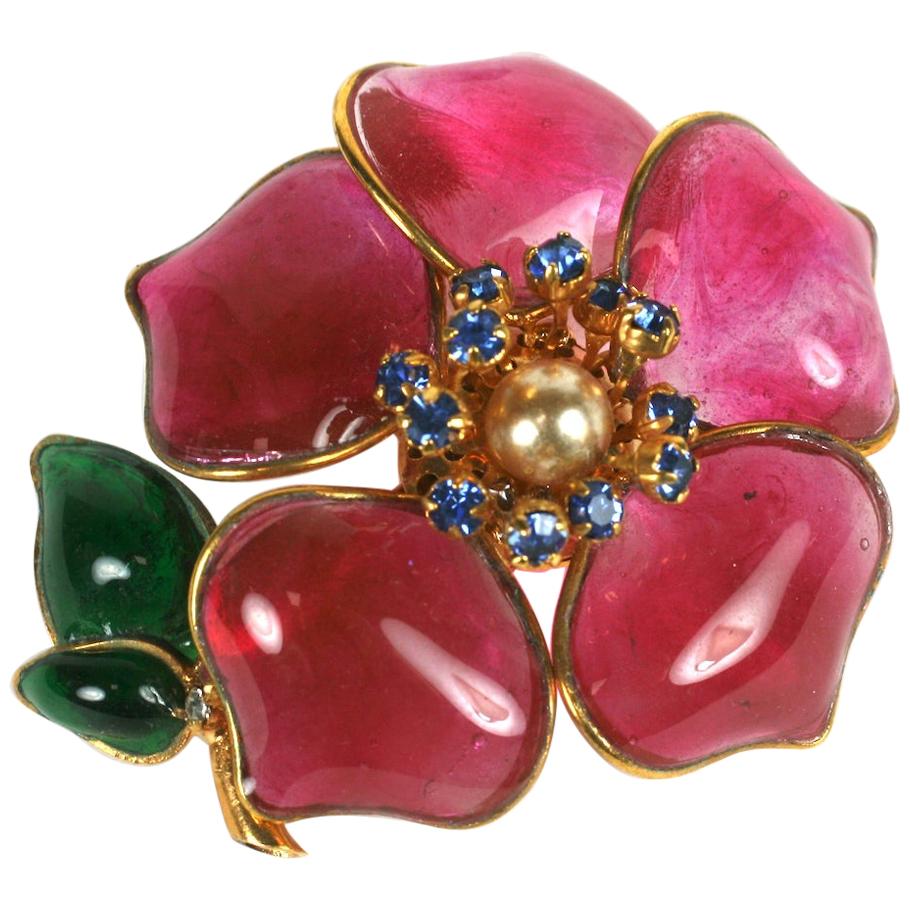 Chanel Maison Gripoix 1950’s Pink Glass Camellia Flower Brooch