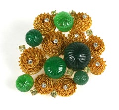 Maison Gripoix for Yves Saint Laurent Emerald Pate de Verre Brooch