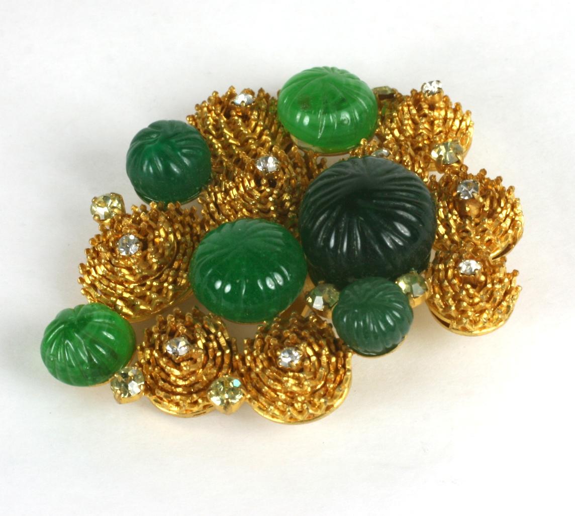 Maison Gripoix for Yves Saint Laurent Emerald Pate de Verre Brooch In Excellent Condition For Sale In New York, NY
