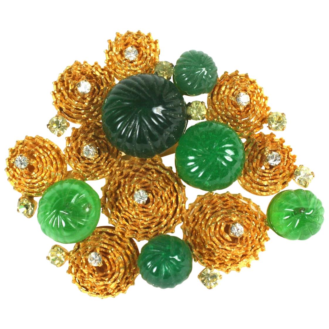 Maison Gripoix for Yves Saint Laurent Emerald Pate de Verre Brooch For Sale