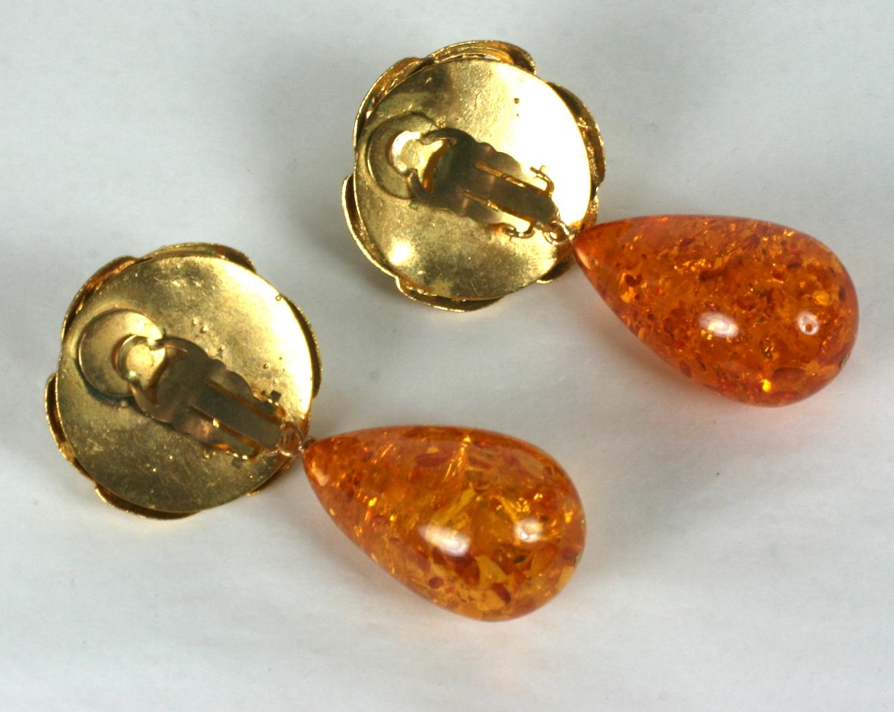 Women's Maison Gripoix for Yves Saint Laurent Poured Glass and Amber Earrings For Sale