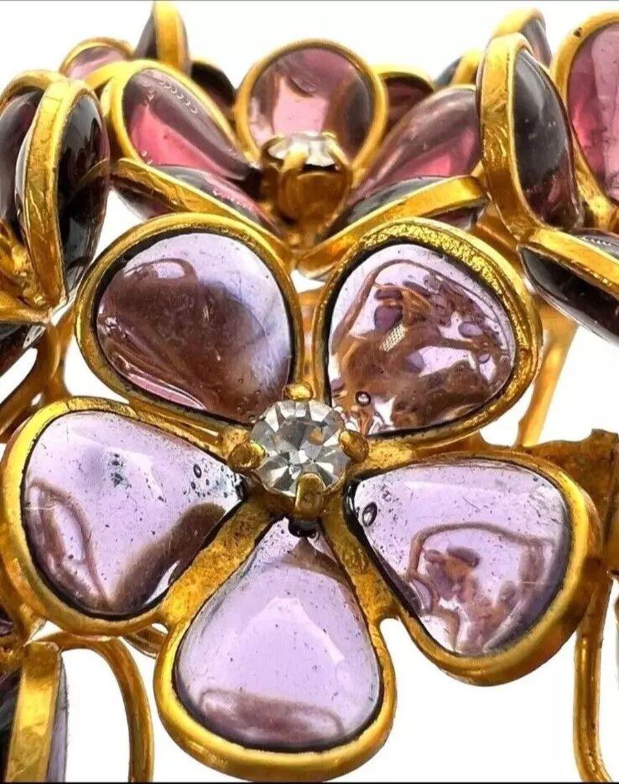Modernist Maison Gripoix France Purple Glass Amethyst Diamante Cuff Statement Bracelet For Sale
