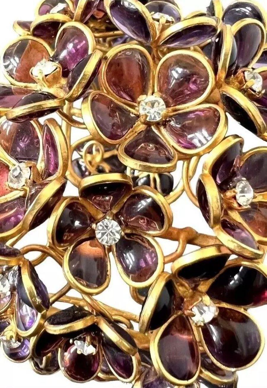 Maison Gripoix France Purple Glass Amethyst Diamante Cuff Statement Bracelet In Excellent Condition For Sale In Montreal, QC