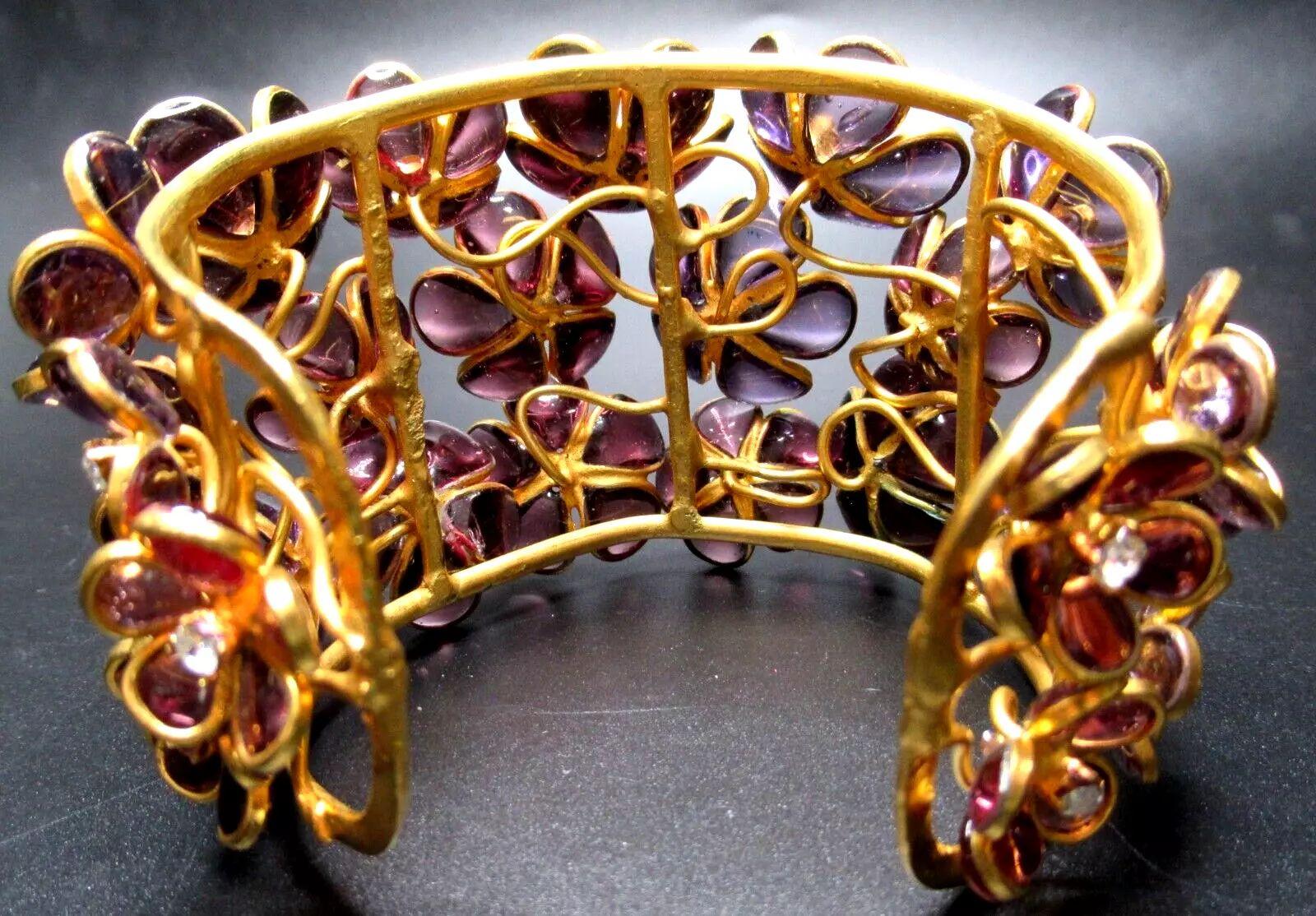 Women's Maison Gripoix France Purple Glass Amethyst Diamante Cuff Statement Bracelet For Sale