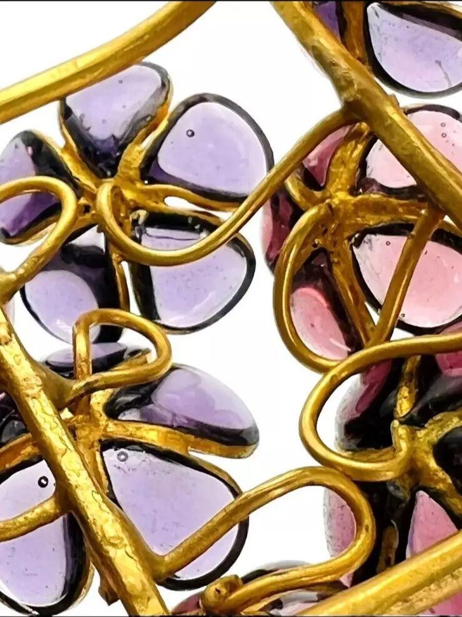 Maison Gripoix France Purple Glass Amethyst Diamante Cuff Statement Bracelet For Sale 2