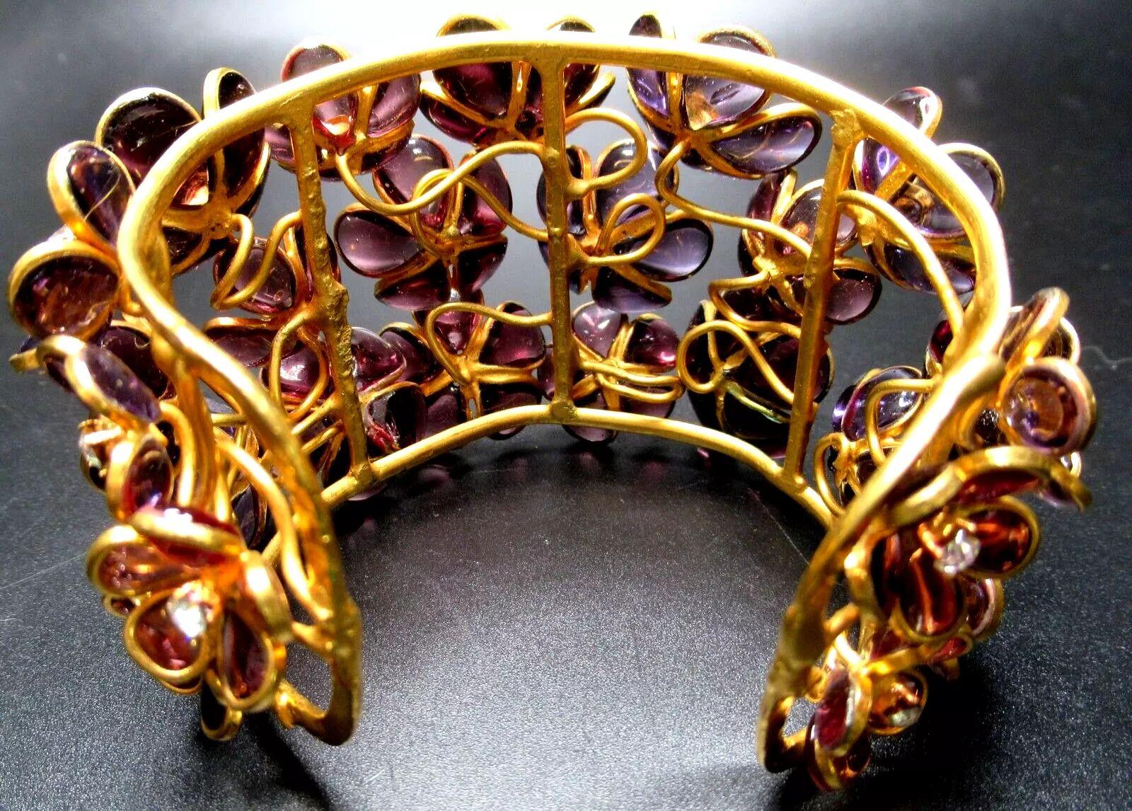 Maison Gripoix France Purple Glass Amethyst Diamante Cuff Statement Bracelet For Sale 3