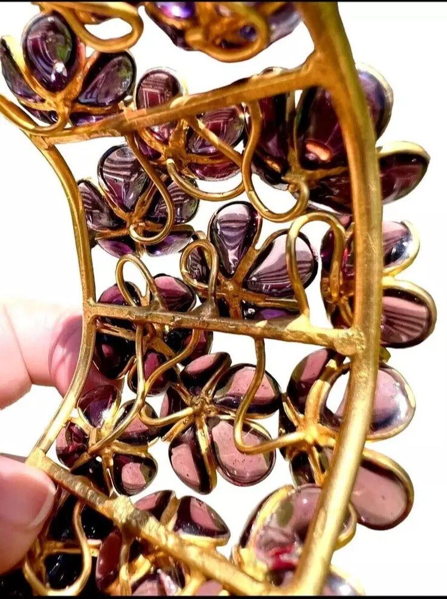 Maison Gripoix France Purple Glass Amethyst Diamante Cuff Statement Bracelet For Sale 4