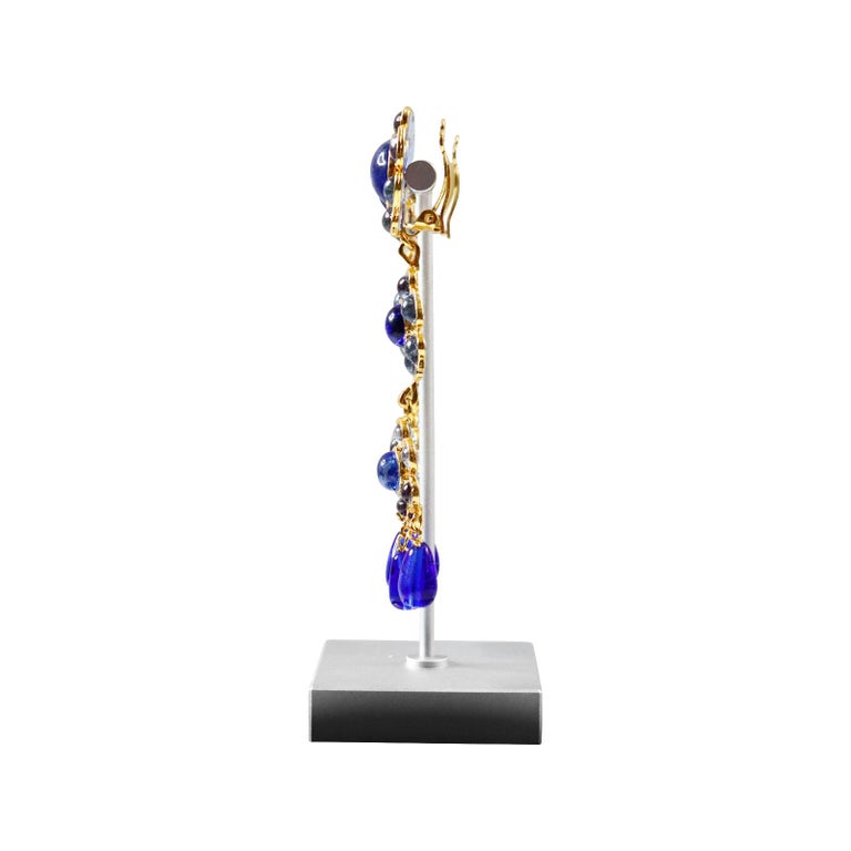 Maison Gripoix Vintage Blue and Light Blue Flower Dangling Earrings For Sale 3