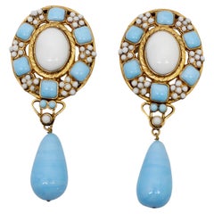 Maison Gripoix Vintage Faux Turquoise and White Dangling Earrings