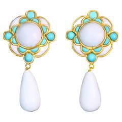 Maison Gripoix Vintage Faux Turquoise and White Layered Dangling Earrings