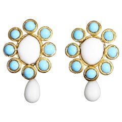 Maison Gripoix Vintage Faux Turquoise and White Small Dangling Earrings
