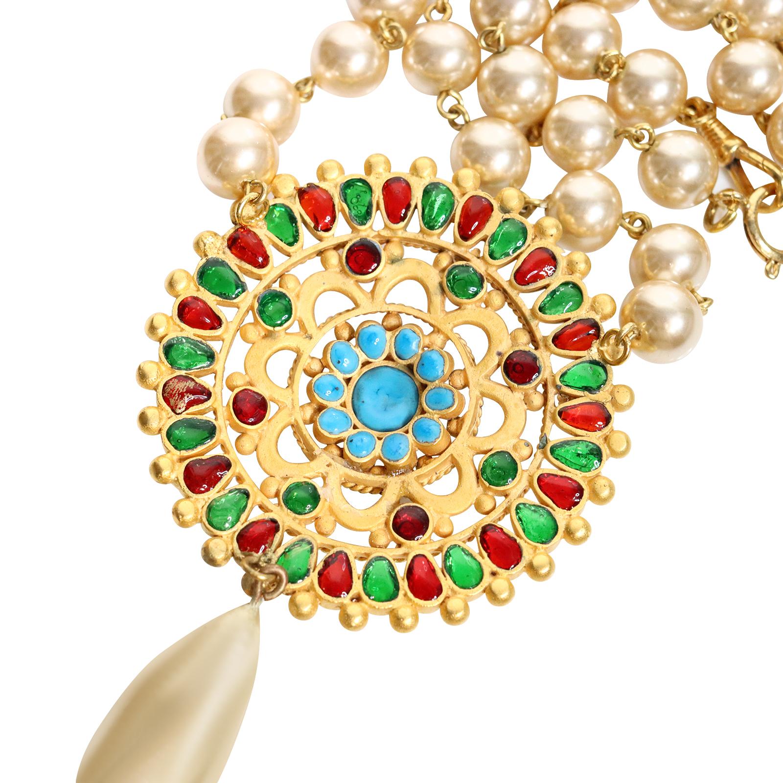 Maison Gripoix Vintage Necklace Multi Color Dangling Pearl Necklace Circa 1990s 8