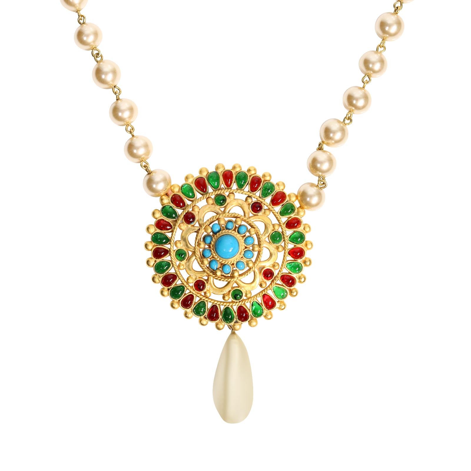 Maison Gripoix Collier vintage multicolore en perles pendantes, c. 1990 3