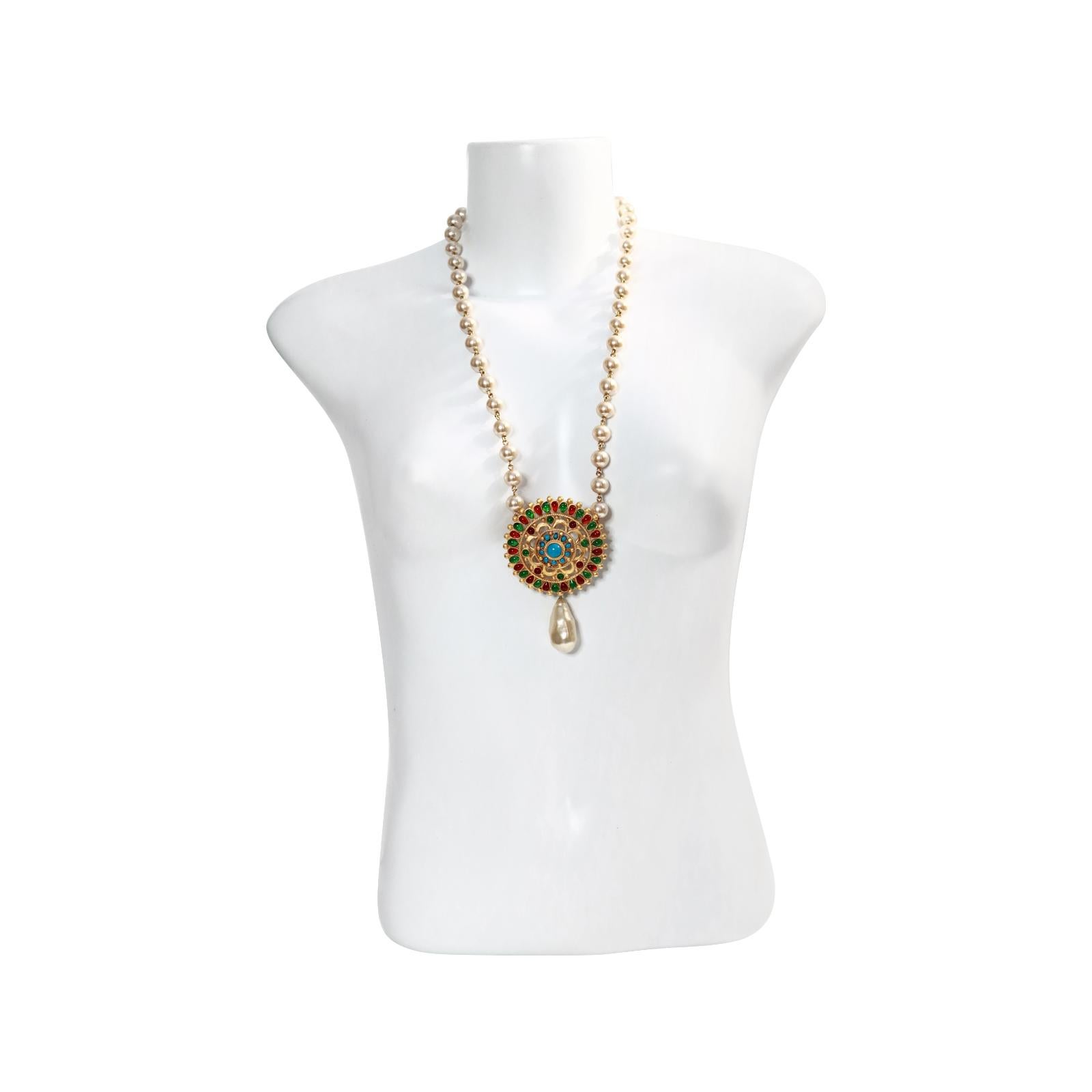 Artist Maison Gripoix Vintage Necklace Multi Color Dangling Pearl Necklace Circa 1990s