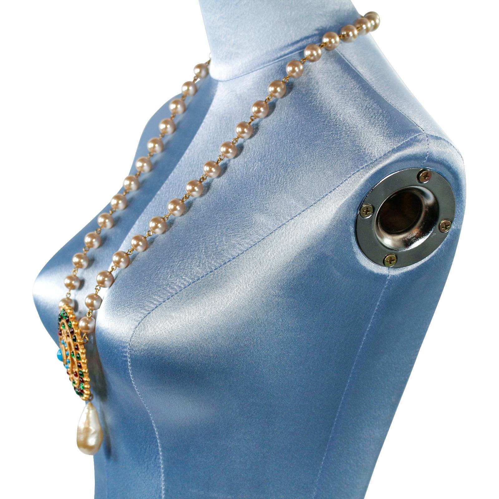 Maison Gripoix Vintage Necklace Multi Color Dangling Pearl Necklace Circa 1990s 1