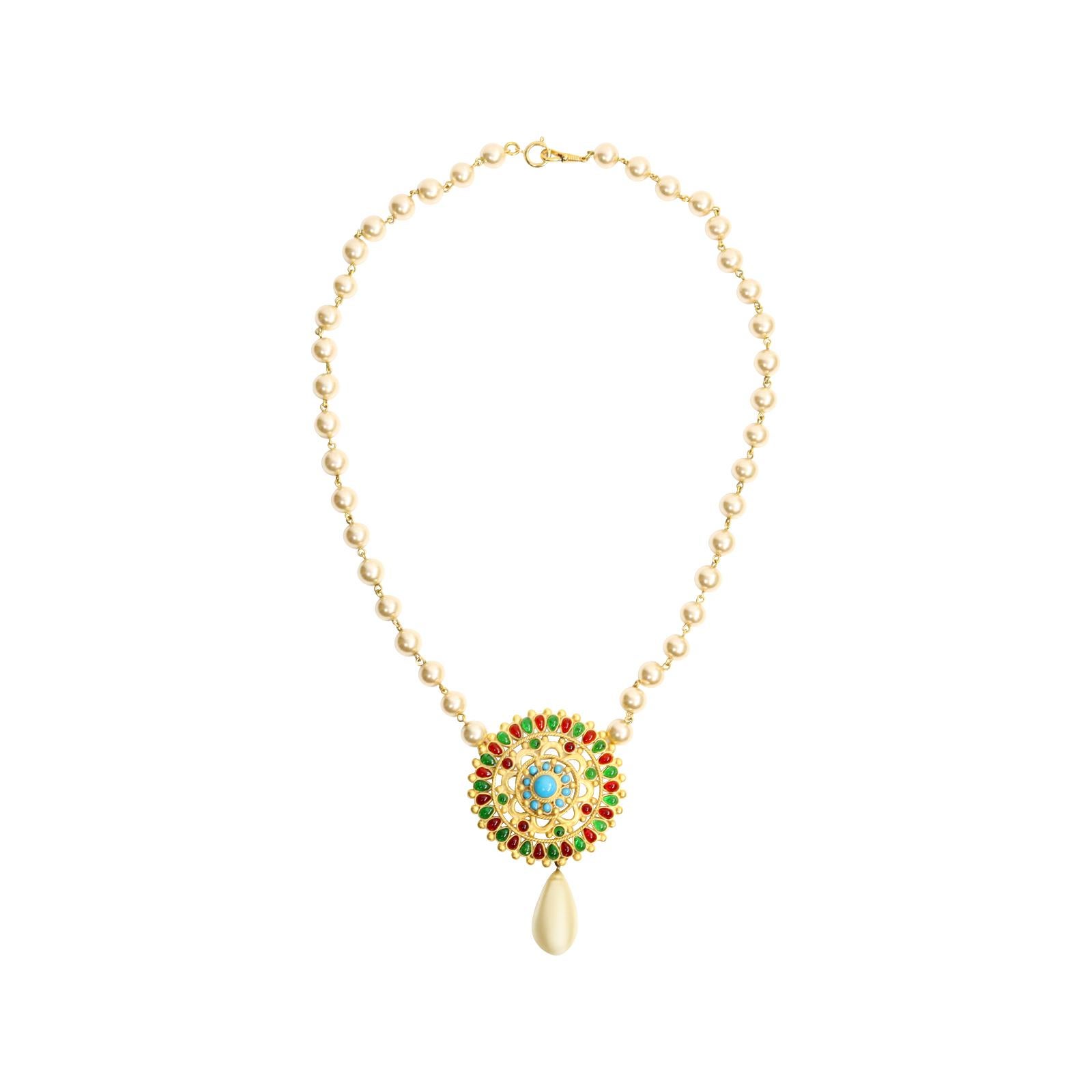 Maison Gripoix Vintage Necklace Multi Color Dangling Pearl Necklace Circa 1990s 5