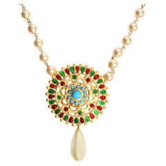 Maison Gripoix Vintage Necklace with Multi Color Dangling Pearl Necklace