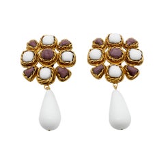 Maison Gripoix Vintage White and Purple Dangling Earrings Circa 1980s