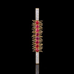 Cross Grid, 18 Karat Yellow and White Gold, Ruby, Diamonds Pendant