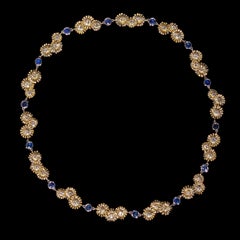 Daisy, 18 Karat Yellow Gold, Sapphire, Diamonds Necklace