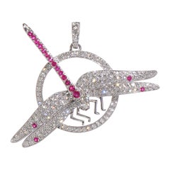 Dragonfly, 18 Karat White Gold, Pink Sapphire, Diamonds Pendant