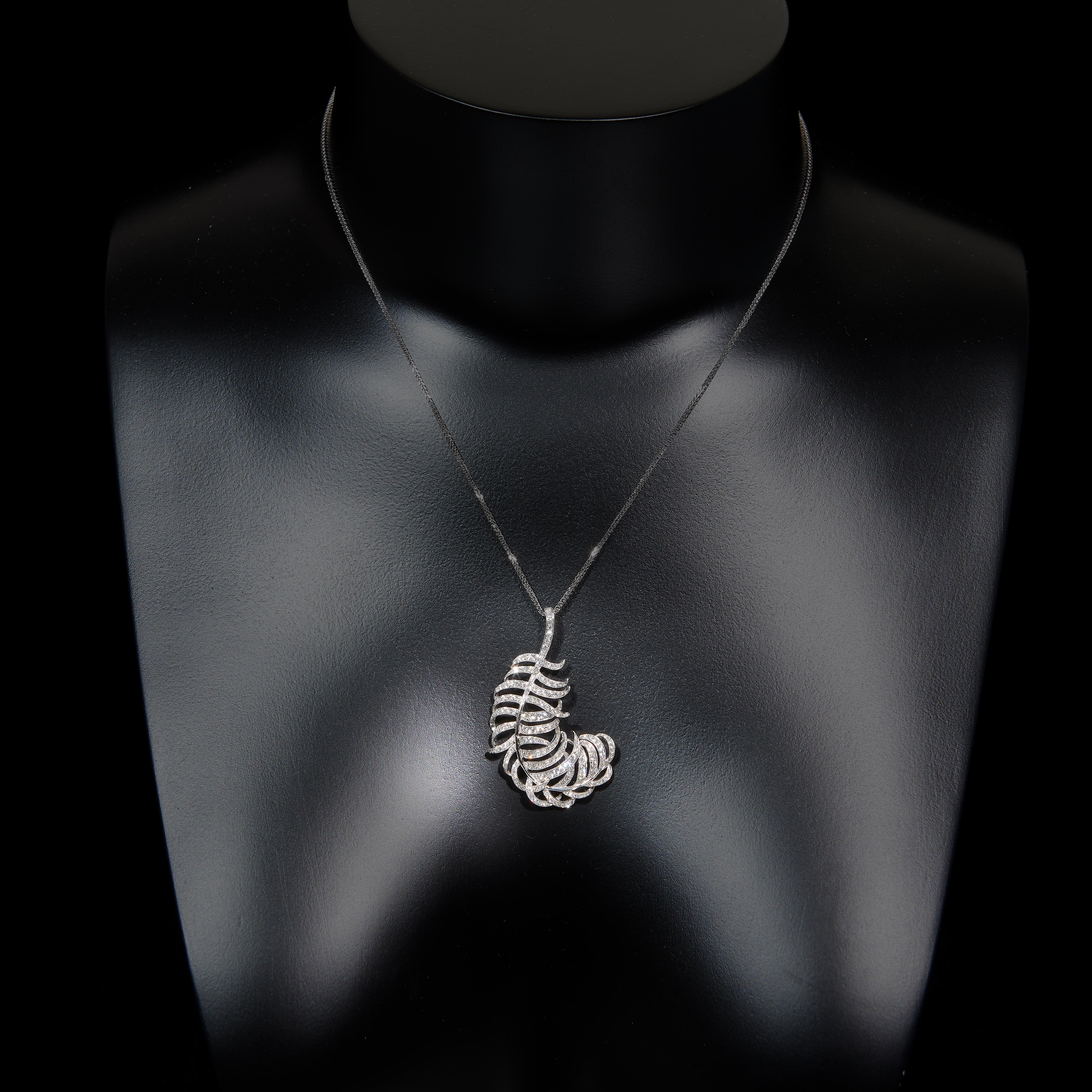 Contemporary Feather, 18 Karat White Gold, Diamonds Pendant For Sale