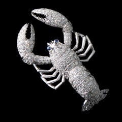 Lobster, 18 Karat White Gold, Sapphire, Diamonds Pendant