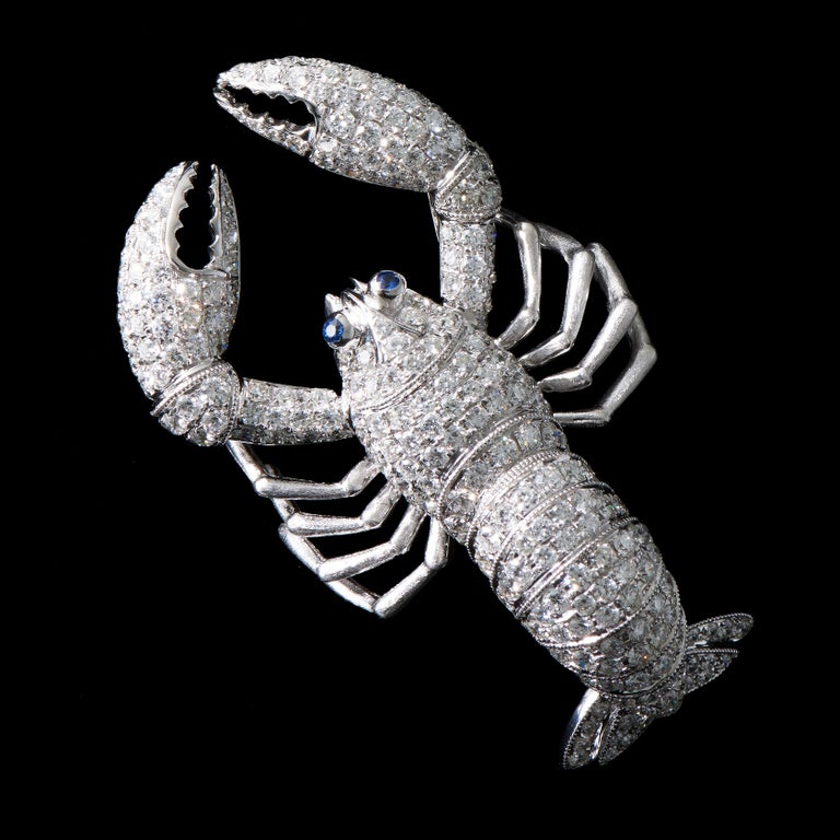 Lobster, 18 Karat White Gold, Sapphire, Diamonds Pendant For Sale at ...