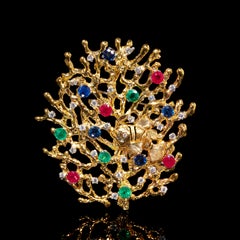 Ocean, 18 Karat Gold, Ruby, Sapphire, Emerald, Diamonds Brooch