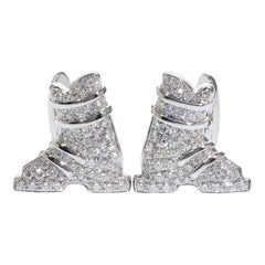 Ski Boots, 18 Karat White Gold, Diamonds Cufflinks