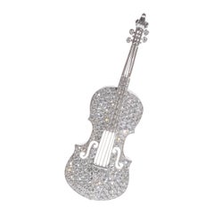 Violin, 18 Karat White Gold, Diamonds Pendant