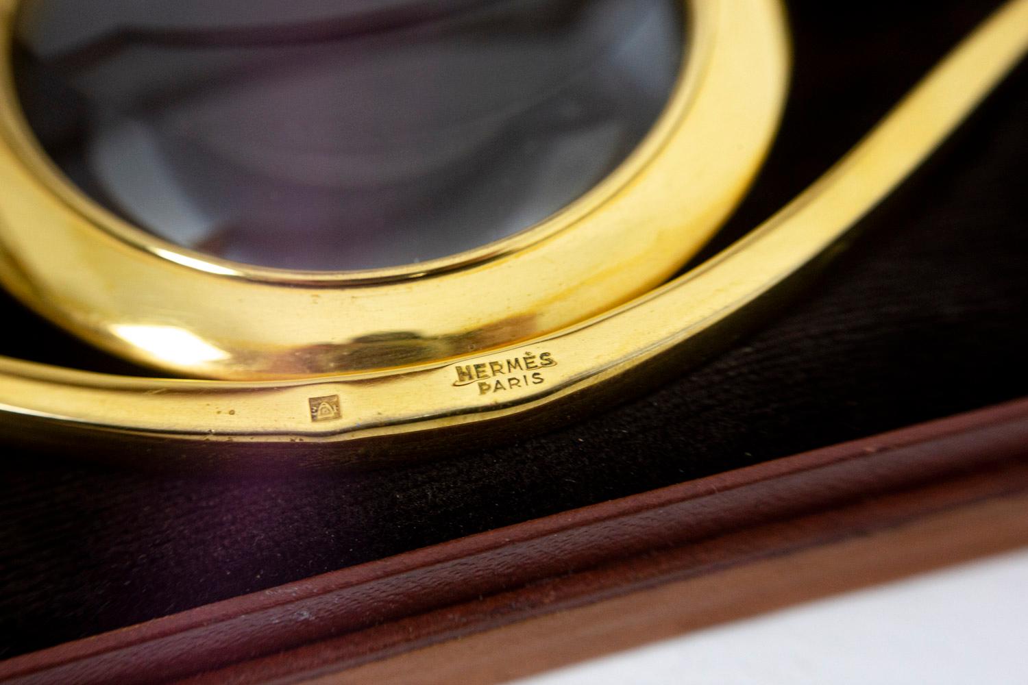 Maison Hermès, “Eye” Desktop Magnifying Glass in Gilt Brass, 1960s In Good Condition In Saint-Ouen, FR
