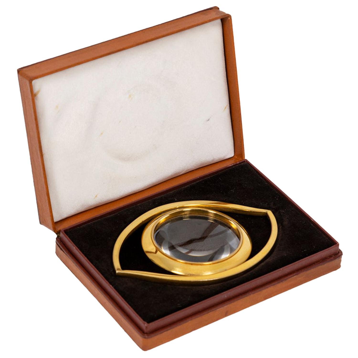 Maison Hermès, “Eye” Desktop Magnifying Glass in Gilt Brass, 1960s