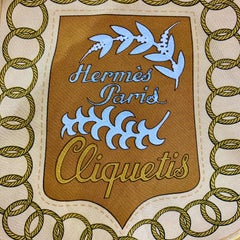Maison Hermes Paris Vintage Silk Blue Cliquetis Scarf 90 by Julia Abadie, 1972