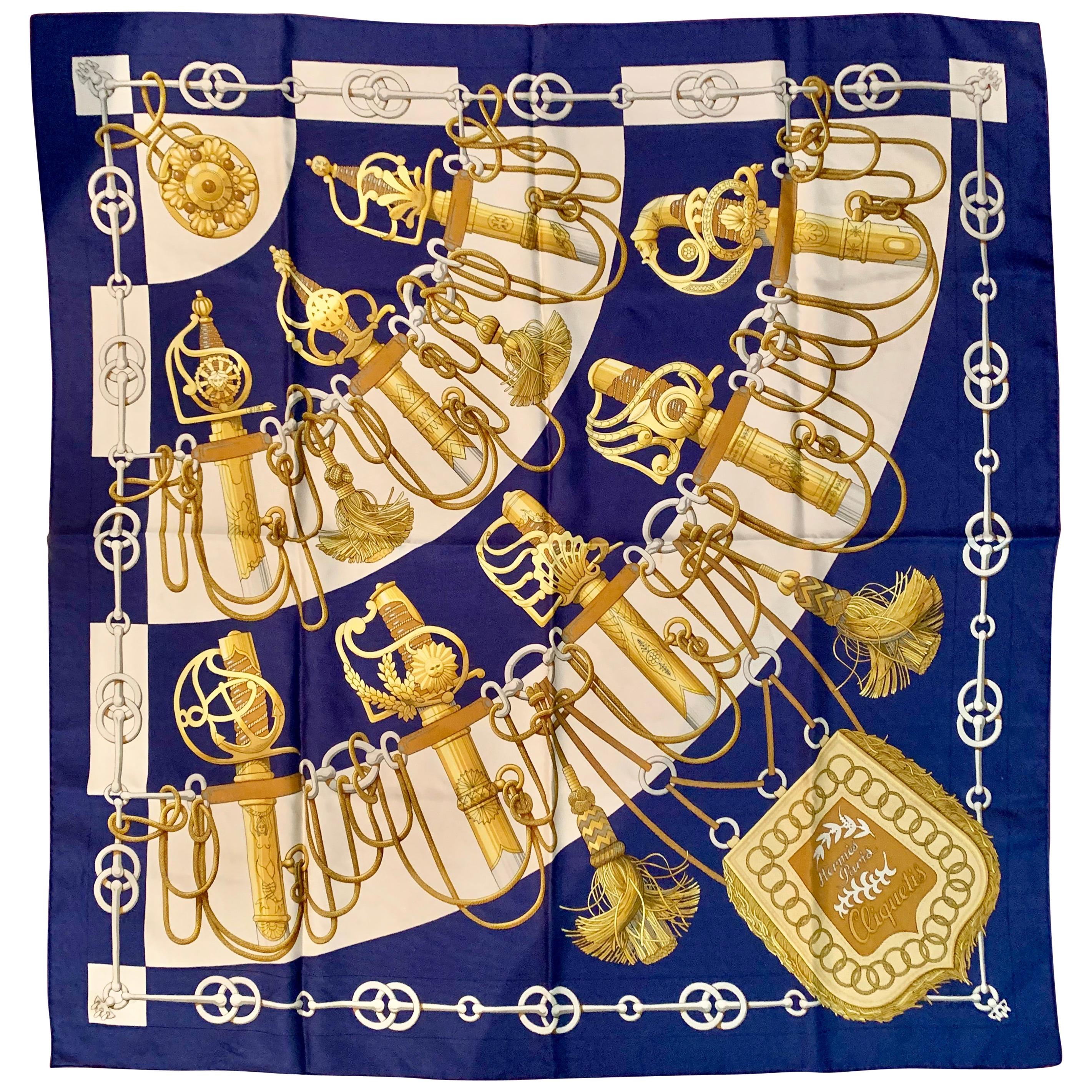 Maison Hermes Paris Vintage Silk Blue Cliquetis Scarf 90 by Julia Abadie,  1972 at 1stDibs | cliquetis hermes scarf, foulard hermes cliquetis, hermes  paris cliquetis scarf
