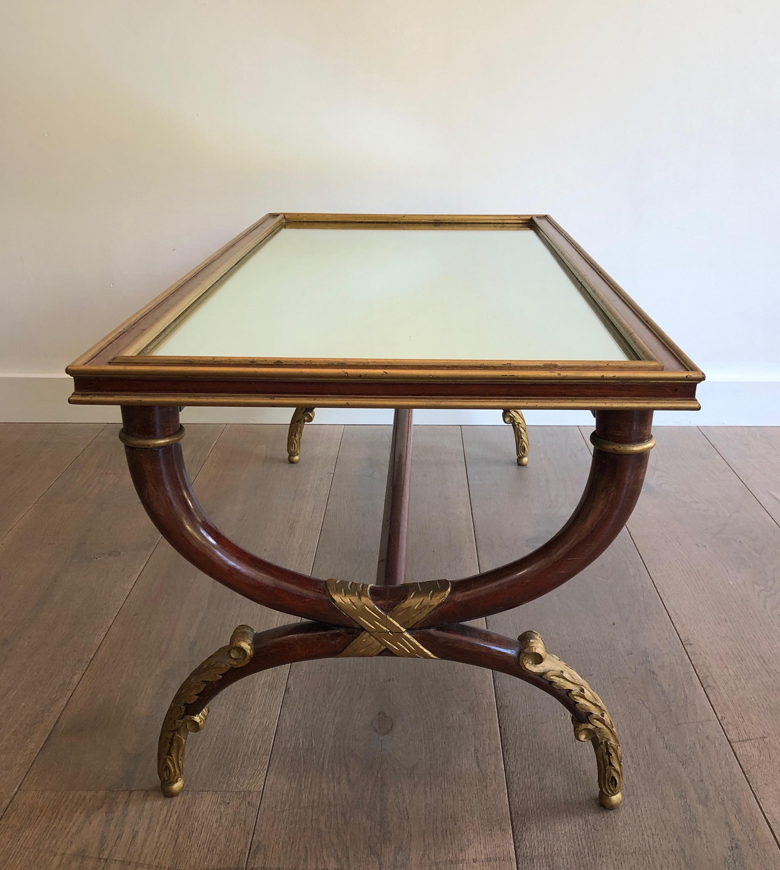 French Neoclassical Style Carved & Gilt Wood Coffee Table signed by Maison Hirch For Sale