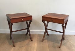Maison Hirch, Pair of Mahogany and Brass Side Tables, French, circa 1940