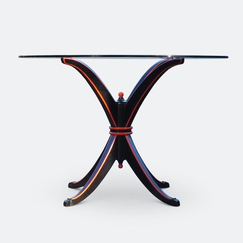 Wood Maison Hirsch, Black and Orange Lacquered Table, circa 1960