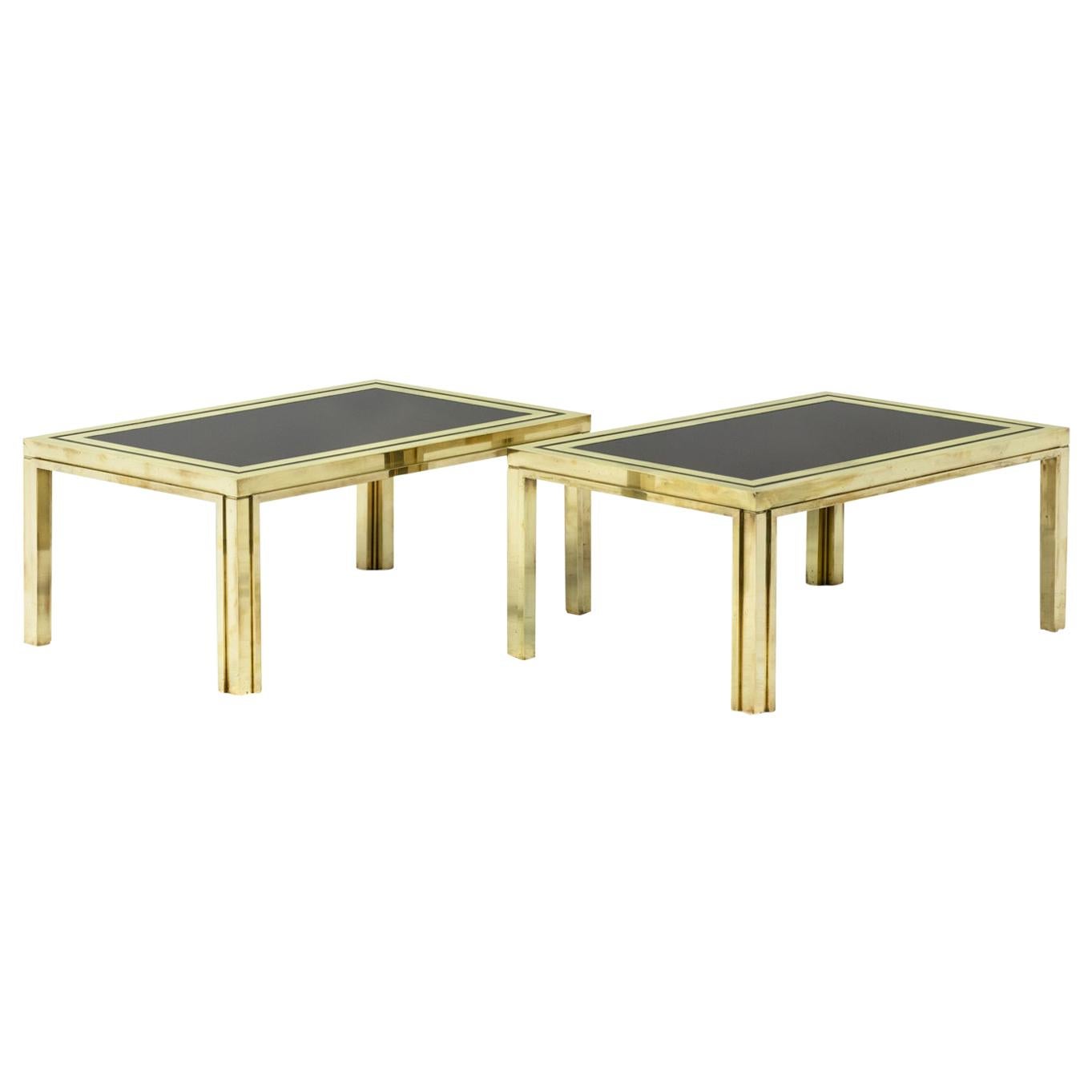 Maison Iiwans, Pair of End Tables in Gilt Brass, 1970’s For Sale