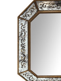 Maison Jansen style Eglomise and Octagonal Giltwood Wall Mirror